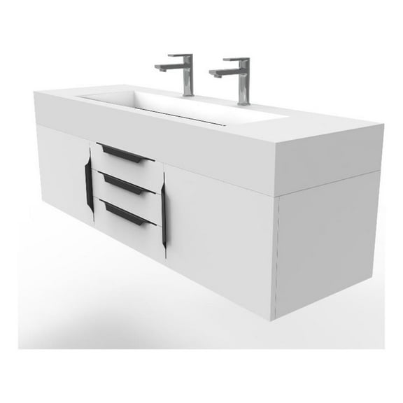 Nile 60" White Wood Floating Vanity with White Top and Black Trim
