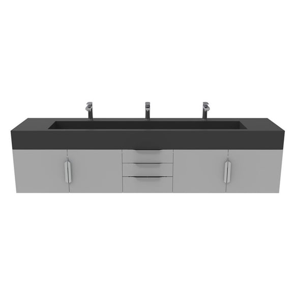 Nile 84" Gray Wood Floating Vanity with Black Top and Brushed Nickel Trim