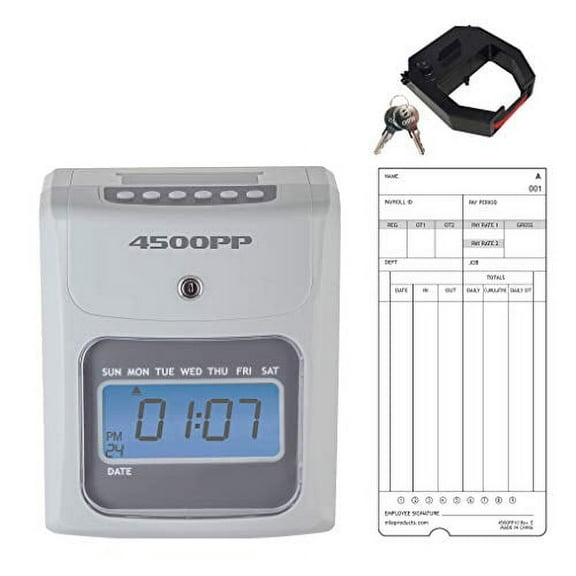 Nile Products 4500PP Calculating Time Clock with 25 Time Cards, 1 Ink Ribbon and 2 Security Keys