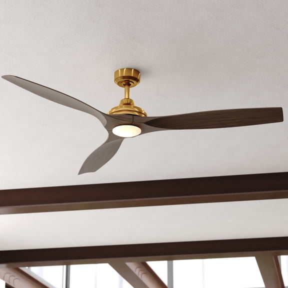 Niles 60 in. Satin Brass Dark Elm Blades, Contemporary Ceiling Fan with Integrated LED Light Kit Included Remote Control