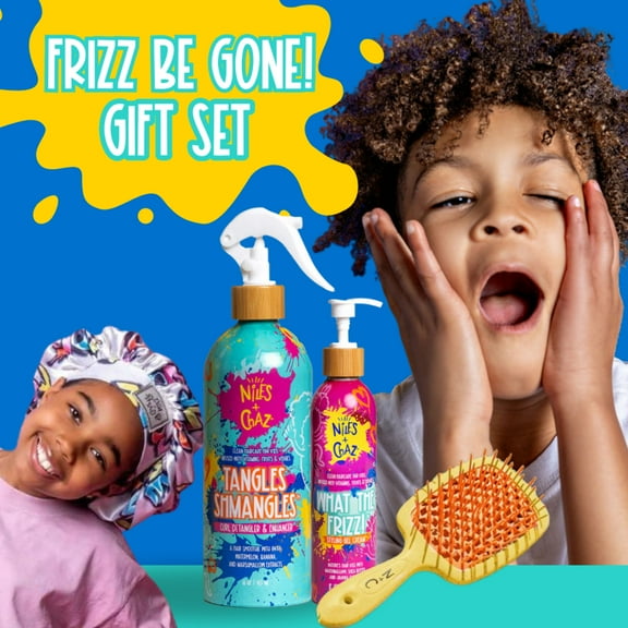Niles and Chaz Frizz Be Gone Gift Set -  Curl Detangler & Enhancer, Gel Cream, & Detangling Brush