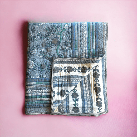 Nilgiri Blue Handcrafted Reversible Queen Quilt