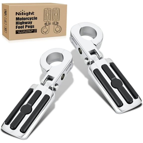 Nilight 1-1/4" Motorcycle Highway Pegs Adjustable 360 Angled Foot Pegs P-Clamp Universal For 1.25" Engine Guard Crash Bars FootPegs Fits for Harley Davidson Touring Road King Street Glide Sportster