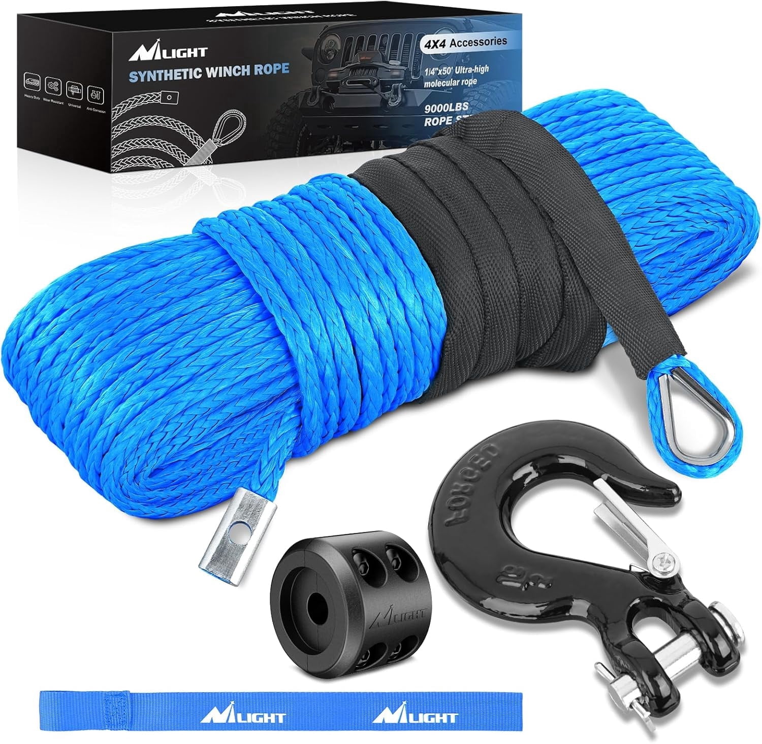 Nilight 1/4 Inch x 50 Feet Winch Rope Synthetic Winch Line Cable ...