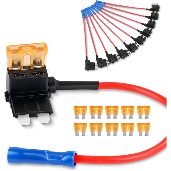 Nilight 12V Car Add-a-Circuit Fuse TAP Adapter with 5 Amp Standard APR ATO ATC Blade Fuse Set for Cars Trucks Boats, Multicolor, Pack of 10