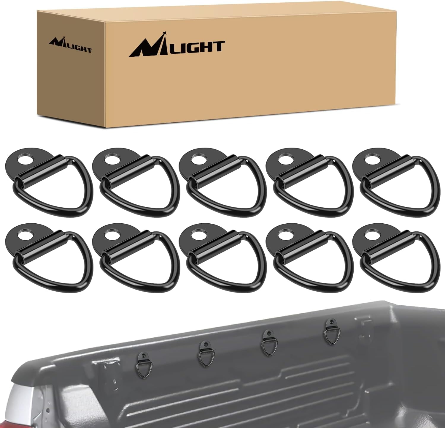 Nilight 10Packs Tie Down Anchors Heavy Duty Steel V-Ring Bolt On D ...