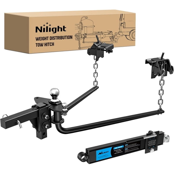 Nilight 1000 lbs Round Bar Weight Distributing Hitches Kit with Interchangeable Spring Bars and Sway Control, 2-in Solid Steel Shank, 2-5/16 in Alloy Steel Ball