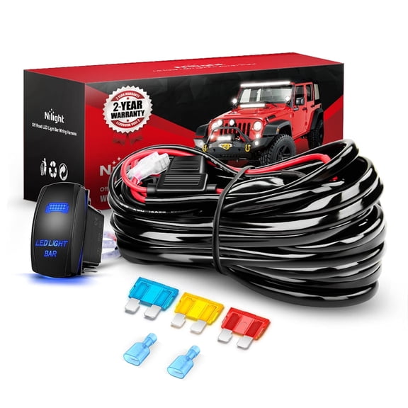 Nilight LED Light Bar Wiring Harness Kit 14AWG Heavy Duty 12V 5Pin Rocker Laser On Off Waterproof Switch Power Relay Blade Fuse-1 Lead, 2 Years Warranty
