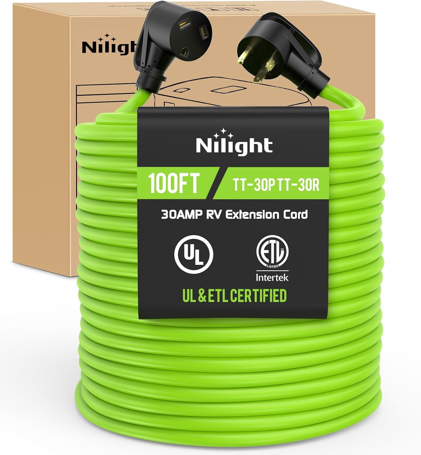 Nilight 100FT 30 Amp RV Extension Cord 125V Heavy Duty 10/3 Gauge Pure ...