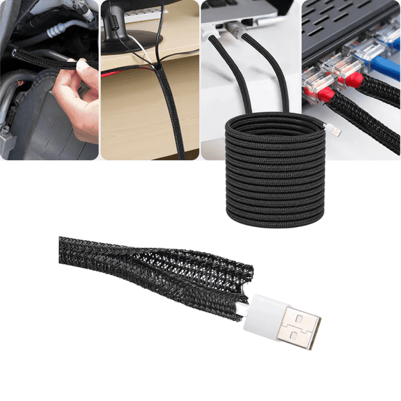 Nilight 10FT 1/4 Inch Braided Cable Sleeve, Black Self-Wrapping Split Wire Loom Tubing for Cord Management, Electrical Wire Protection, Automotive Wiring Harness and Computer Cables