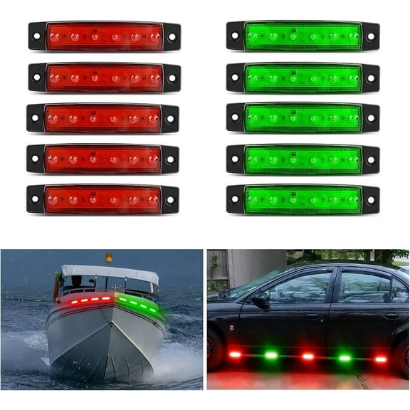Nilight 10PCS 3.8 6LED Red Green LED Indicator Light Truck Camper Side Marker Light Marine Boat Navigation Light Yacht Kayak Sailboat Trailer Bus RV Clearance Light 12V DC, 2 Years Warranty