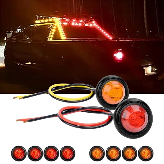 Nilight 10Pcs 3/4inch Round Mini Led Clearance Light Led Front Rear Side Marker Indicator Light Bullet Marker Light for Truck RV Car Bus Trailer Van Caravan Boat (12V, Red+Amber)
