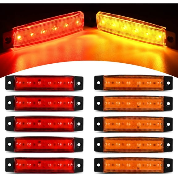 Nilight 10 PCS Amber Red 3.8 Inch 6 LED Side Marker Front Rear Indicator Clearance Lamp for 12V Truck Trailer RV Cab Boat Bus Lorry