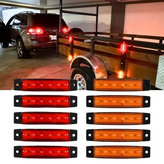 Nilight 10Pcs Amber Red 3.8 6 Led Amber Side Marker Light Indicator Light Rear side Marker Light for Truck Trailer RV Cab Boat Bus Lorry Led Marker Light Clearance Light