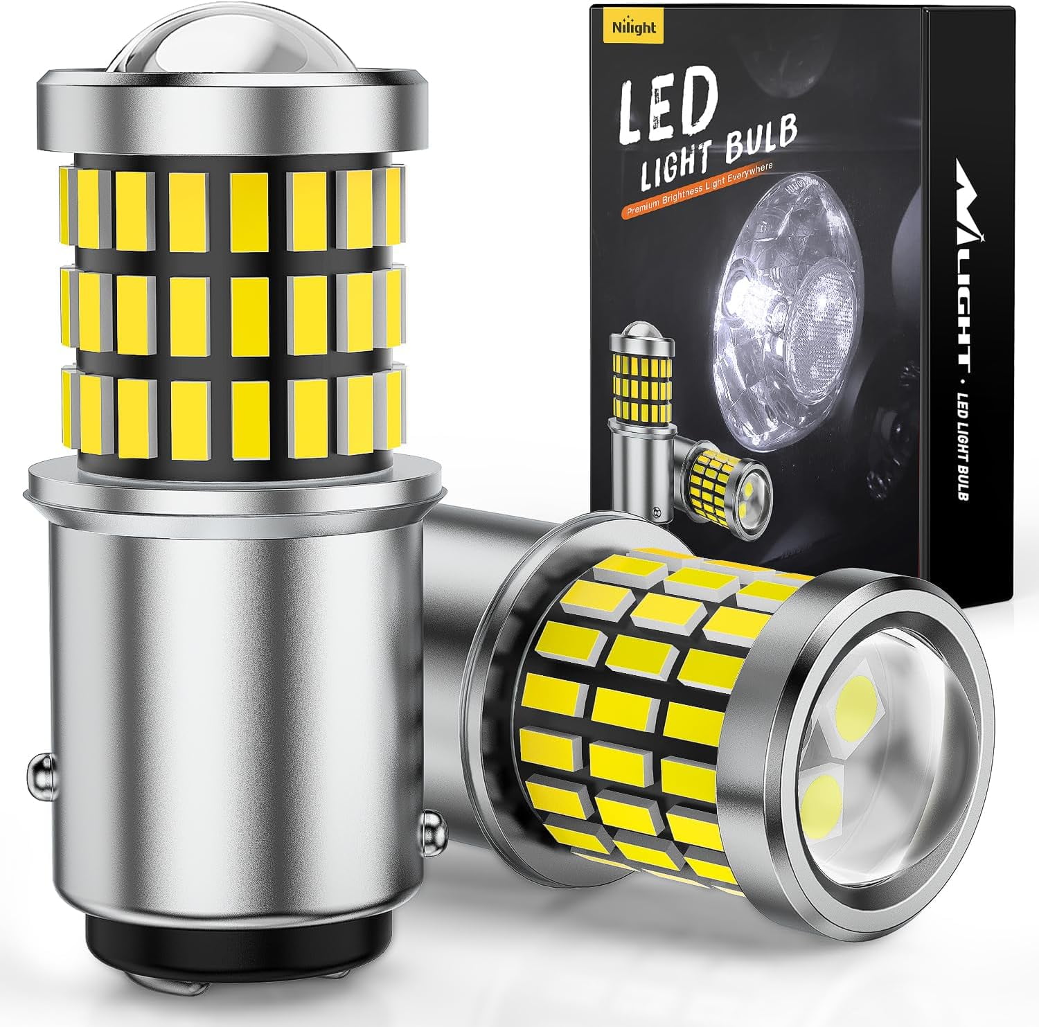 Nilight 1157 LED Bulb 2PCS 57LED 6100K Cool White 2057 2357 BAY15D 7528 Reverse Back Up Light Day Running Light Tail Light with Projector Replacement for Trucks Cars Motorcycles, 2 Years Warranty