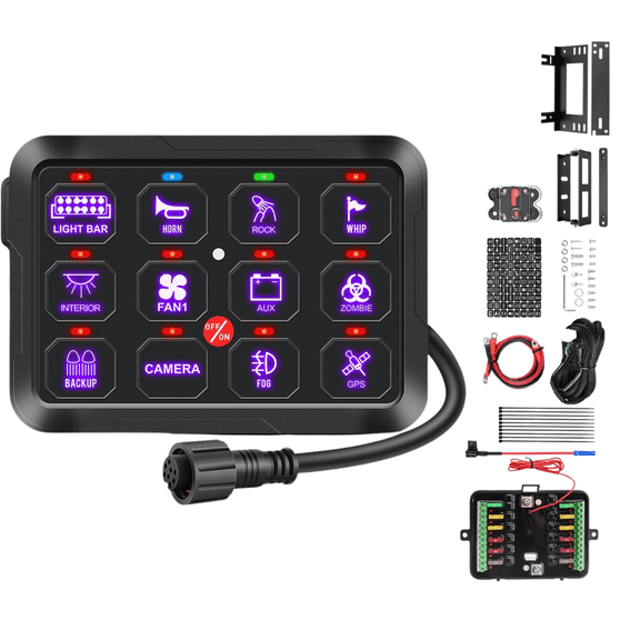 Nilight 12 Gang RGB Switch Panel 12V 24V Circuit Control Relay System with Fuse Harness Automatic Dimmable LED Switch Pod for Truck SUV Camper Boat