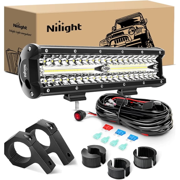 Nilight 12 Inch 300W LED Light Bar Triple Row Flood Spot Combo, Aluminum Housing, IP67 Waterproof, 30000LM