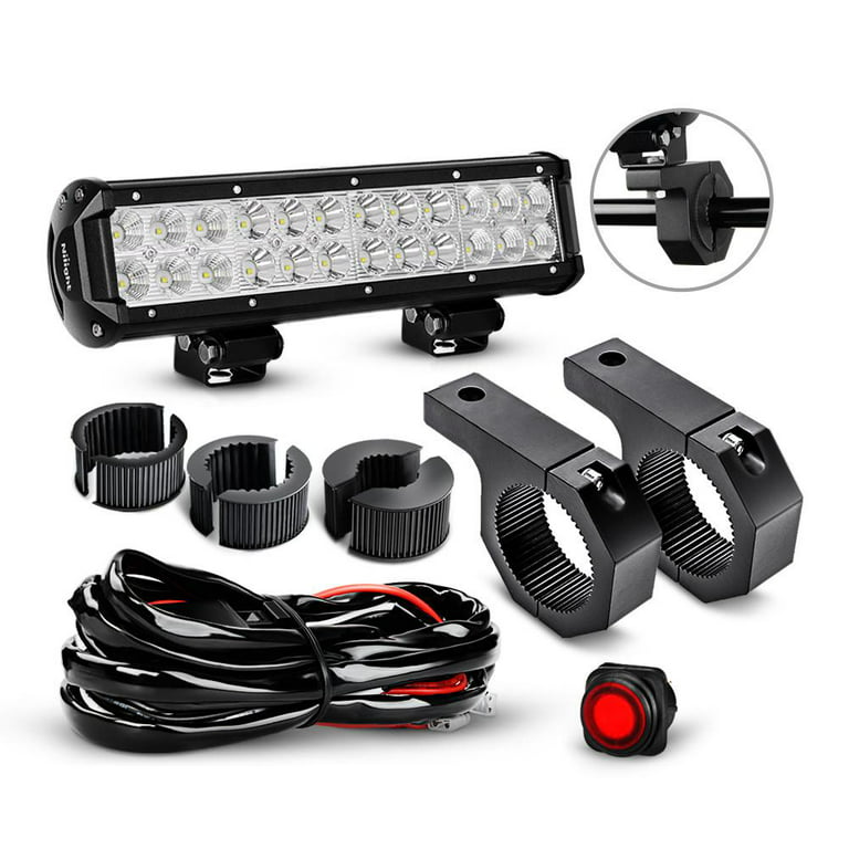 Nilight 12 Inch 72W Spot Flood Combo LED Light Bars Off-Road Light Mounting  Bracket Horizontal Bar Tube Clamp With Off Road Wiring Harness, 2 Years