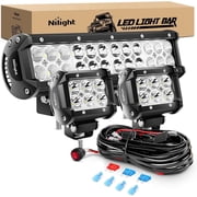 Nilight 12 Inch 72W Spot Flood Combo Led Light Bar 2PCS 4 Inch 18W Flood LED Fog Lights With Off Road Wiring Harness, 2 years Warranty