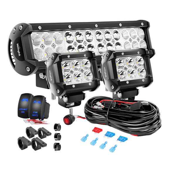 Nilight 12 Inch LED Light Bar with 4 Inch 2PCS LED Pod Lights, Wiring Harness and Switch Panel, Off-Road Driving Lights Kit for Trucks, Pickups, SUVs, Jeeps and UTVs