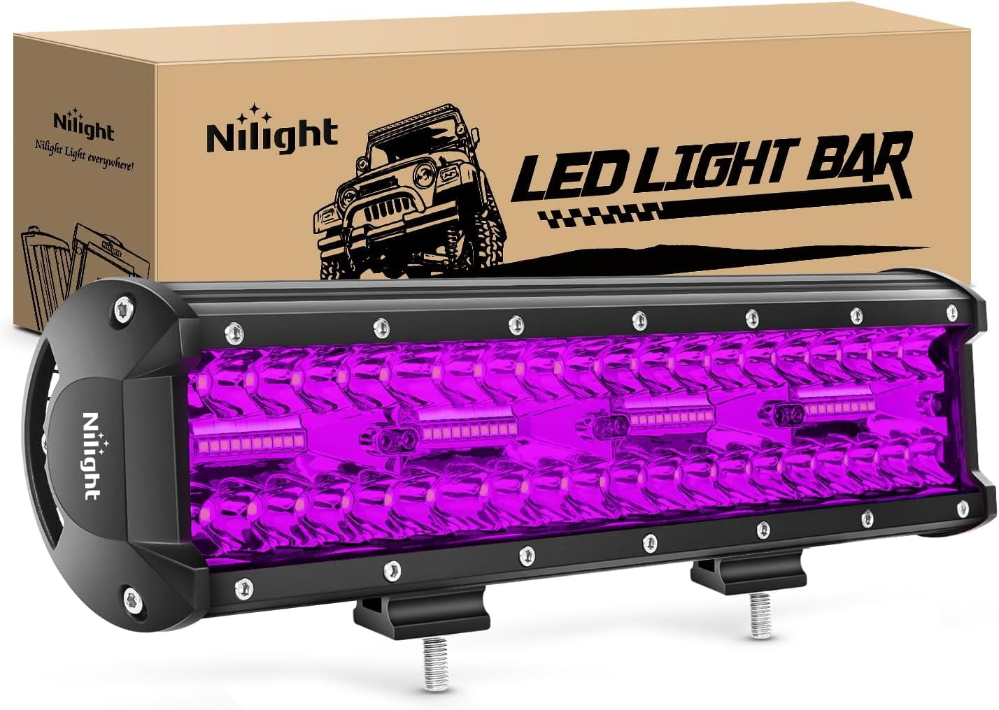 Nilight 12 Inch LED Light Bar Purple Triple Row 240W Flood Spot Combo Off Road Driving Decoration Neon Hunting Lighting for UTV Pick-up Van Boat Tractor