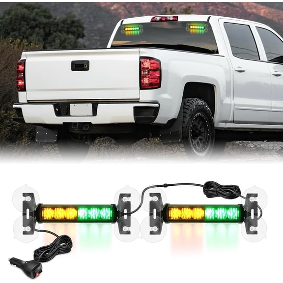 Nilight 12-LED Amber/Green Windshield Strobe Warning Light Bars, 2-Piece Traffic Advisor with 18 Patterns, Suction Cup Mount, 12V-24V for Work Trucks, Tow Trucks, Snowplows