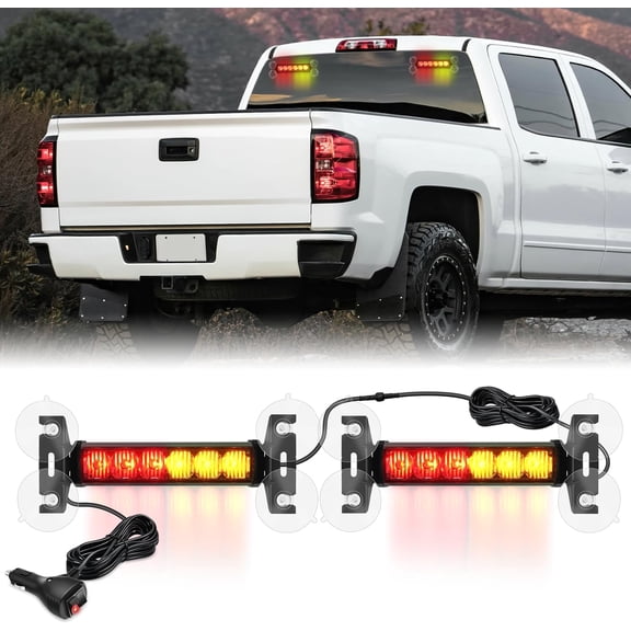 Nilight 12-LED Amber/Red Windshield Strobe Warning Light Bars, 2-Piece Traffic Advisor with 18 Patterns, Suction Cup Mount, 12V-24V for Work Trucks, Tow Trucks, Snowplows