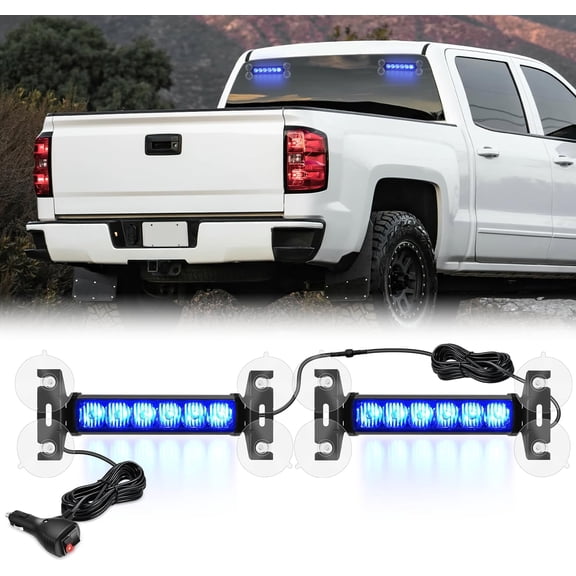 Nilight 12-LED Blue Windshield Strobe Warning Light Bars, 2-Piece Traffic Advisor with 18 Patterns, Suction Cup Mount, 12V-24V for Work Trucks, Tow Trucks, Snowplows