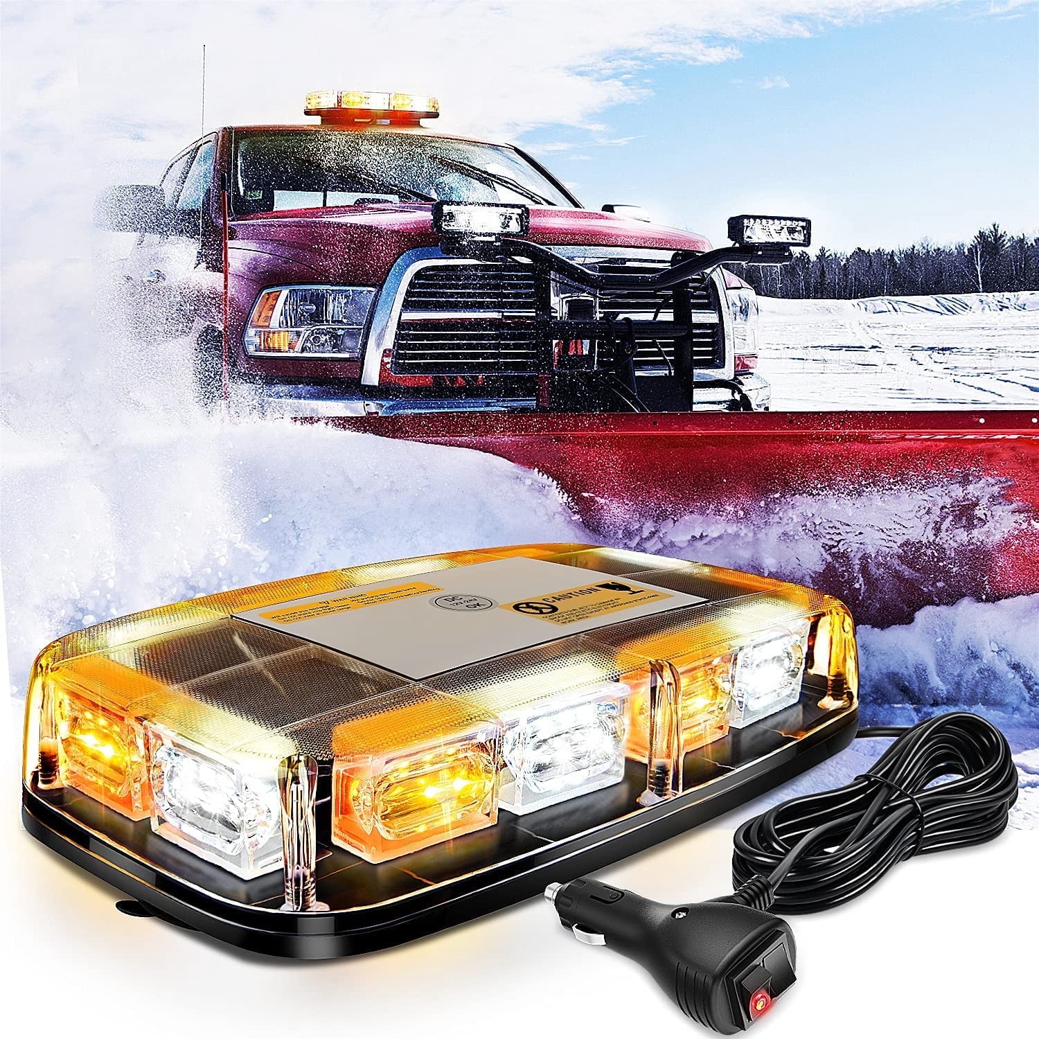 Nilight 12" Roof Top Strobe Lights 48LED Hazard Light Emergency Safety LED Light Magnetic Mount 12V 24V Cars Trucks Tractors Snow Plows Construction Vehicles