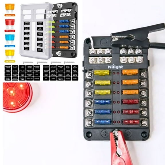 Nilight 12 Way Blade Fuse Block 12 Circuits with Negative Bus Fuse Box Holder with Led Indicator ATO/ATC Fuse Panel Waterproof Cover for 12V Cars, Marine Boats, RVs, Trailers