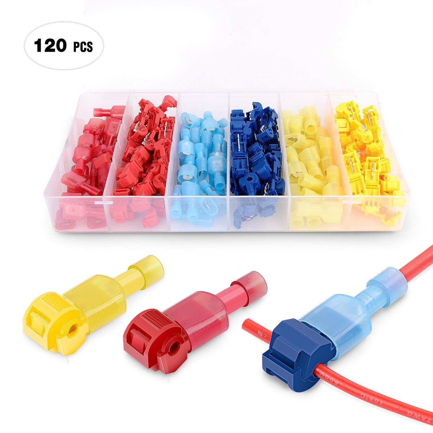 Nilight 120 Pcs/60 Pairs Quick Splice Wire Terminals T-Tap Self-stripping  with Nylon Fully Insulated Male Quick Disconnects Kit, 2 Years Warranty 
