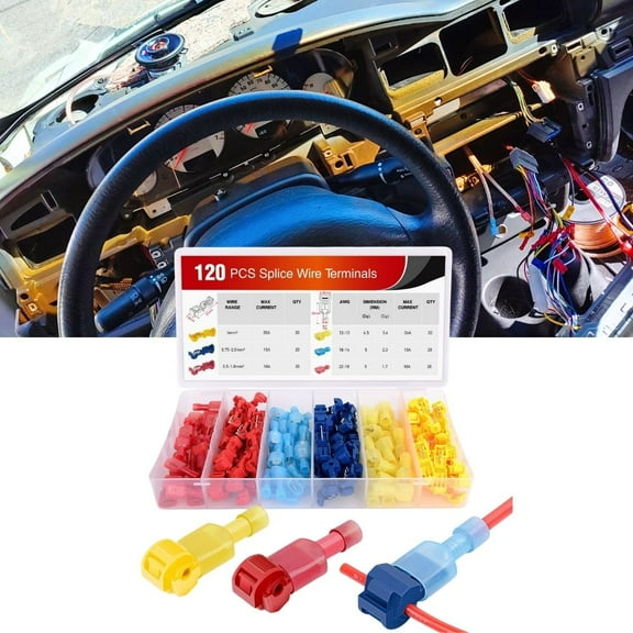 Nilight 120 Pcs/60 Pairs Quick Splice Wire Terminals T-Tap Self-stripping with Nylon Fully Insulated Male Quick Disconnects Kit