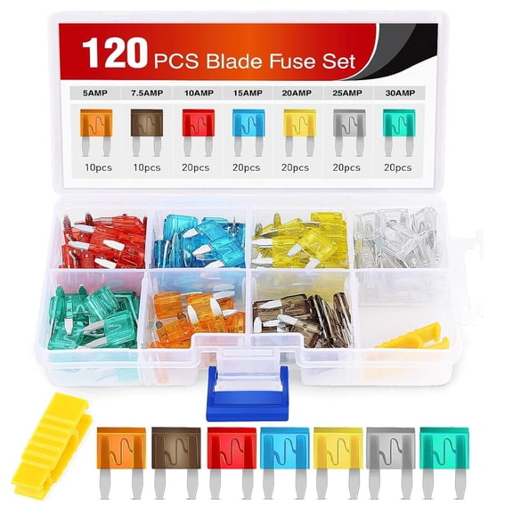 Nilight 120Pcs Blade Fuses Assortment 5, 7.5, 10, 15, 20, 25, 30 AMP Regular Mini ATM/APM Blade Fuses for Cars Trucks Boats Automotives, Multicolor