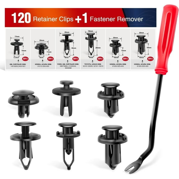 Nilight 120PCS Car Retainer 6.3mm 8mm 9mm 10mm Expansion Screws Replacement Kit Bumper Push Rivet Clips for Honda Acura GM Chrysler Ford Toyota Lexus