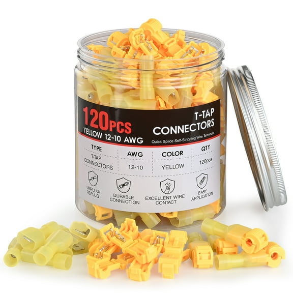 Nilight 120PCS Quick Splice Disconnect Wire Terminals Spade Wire Connectors Yellow Male Female Fully Insulated Electrical Wire