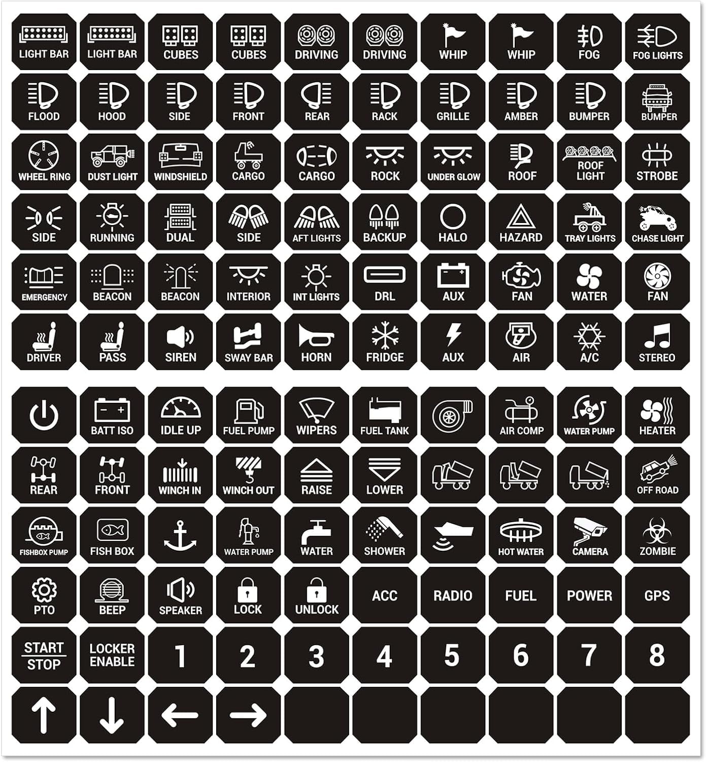 117 PCS Car Center Console Button Stickers - Glow In The Dark, 5.6x8" PET Sheet
