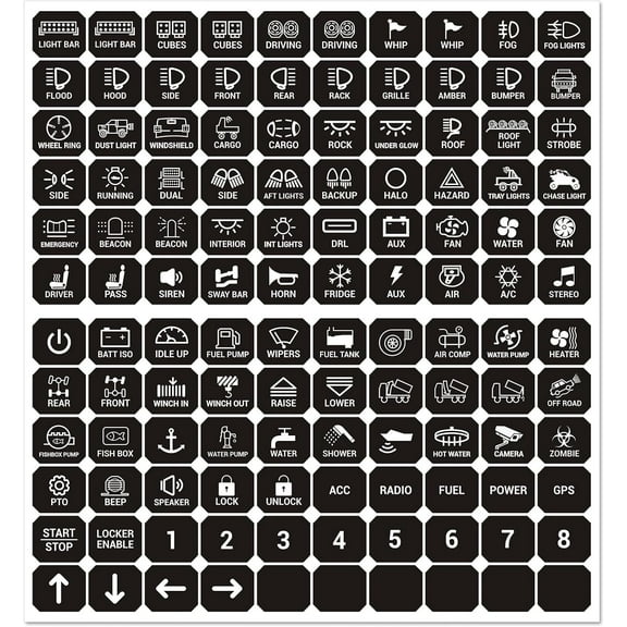 Nilight 120PCS Switch Panel Stickers Multifunction Button Sticker for 6/8 Gang Label Decal for Circuit Cars Marine Boats RV Truck Vehicle Text Dashboard