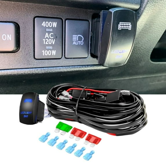 Nilight 12AWG Led Light Bar Wiring Harness Kit 12V on off 5Pin Rocker Switch Laser Waterproof Toggle Switch Power Relay Blade Fuse for Cars Boat ATV Trucks - 3 Leads, Bule Led