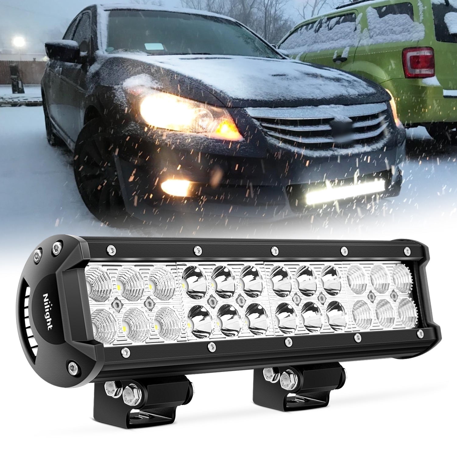 Nilight 12 Inch LED Light Bar, 72W Spot Flood Combo Beam, 12V Off-Road Driving Light for Trucks, Boats, Fog Work Lights