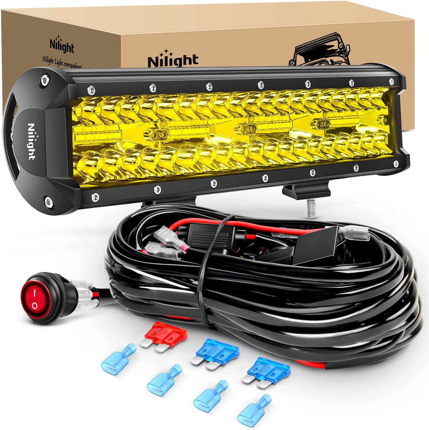 Nilight 12Inch Amber LED Light Bar 240W Triple Row Spot Flood Combo Led Off Road Lights for Truck Car ATV SUV Cabin Boat with 16AWG Wiring Harness Kit