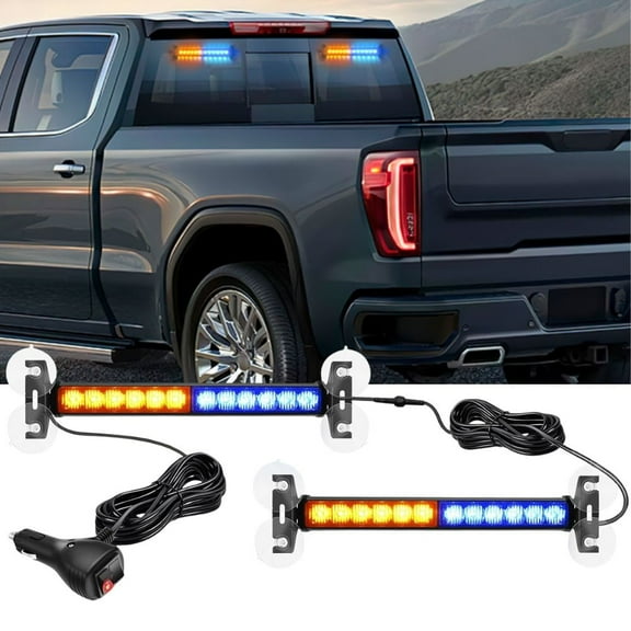 Nilight 12LED Emergency Strobe Advisor Light Bar 2 in 1 Amber Blue Dash Warning Safety Flashing Lights Front/Rear Windshield Construction Lights for Trucks Cars