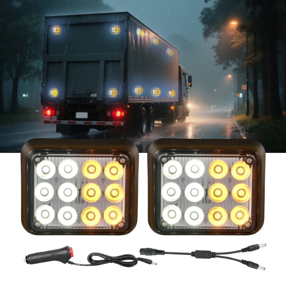 Nilight 12LED Magnetic Wireless Trailer Lights 2PCS Rechargeable Portable Hazard Beacon Warning Light Amber and White Emergency Strobe Light for Trucks Trailers Vehicles Cars Bus Surface Mount