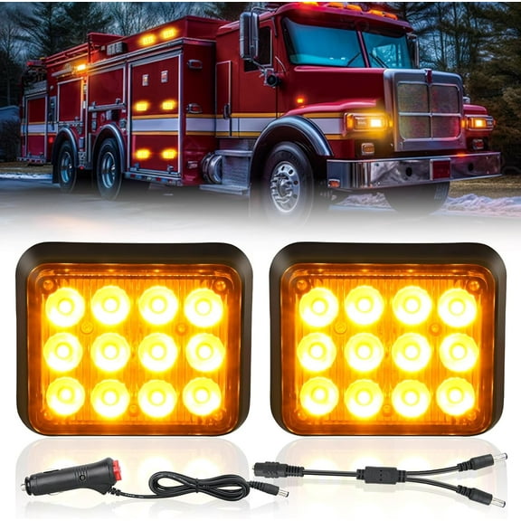 Nilight 12LED Magnetic Wireless Trailer Lights 2PCS Rechargeable Portable Hazard Beacon Warning Light Amber and White Light for Trucks Trailers Vehicles Cars Bus Surface Mount