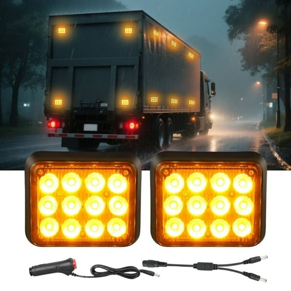 Nilight 12LED Magnetic Wireless Trailer Lights 2PCS Rechargeable Portable Hazard Beacon Warning Light Amber and White Emergency Strobe Light for Trucks Trailers Vehicles Cars Bus Surface Mount