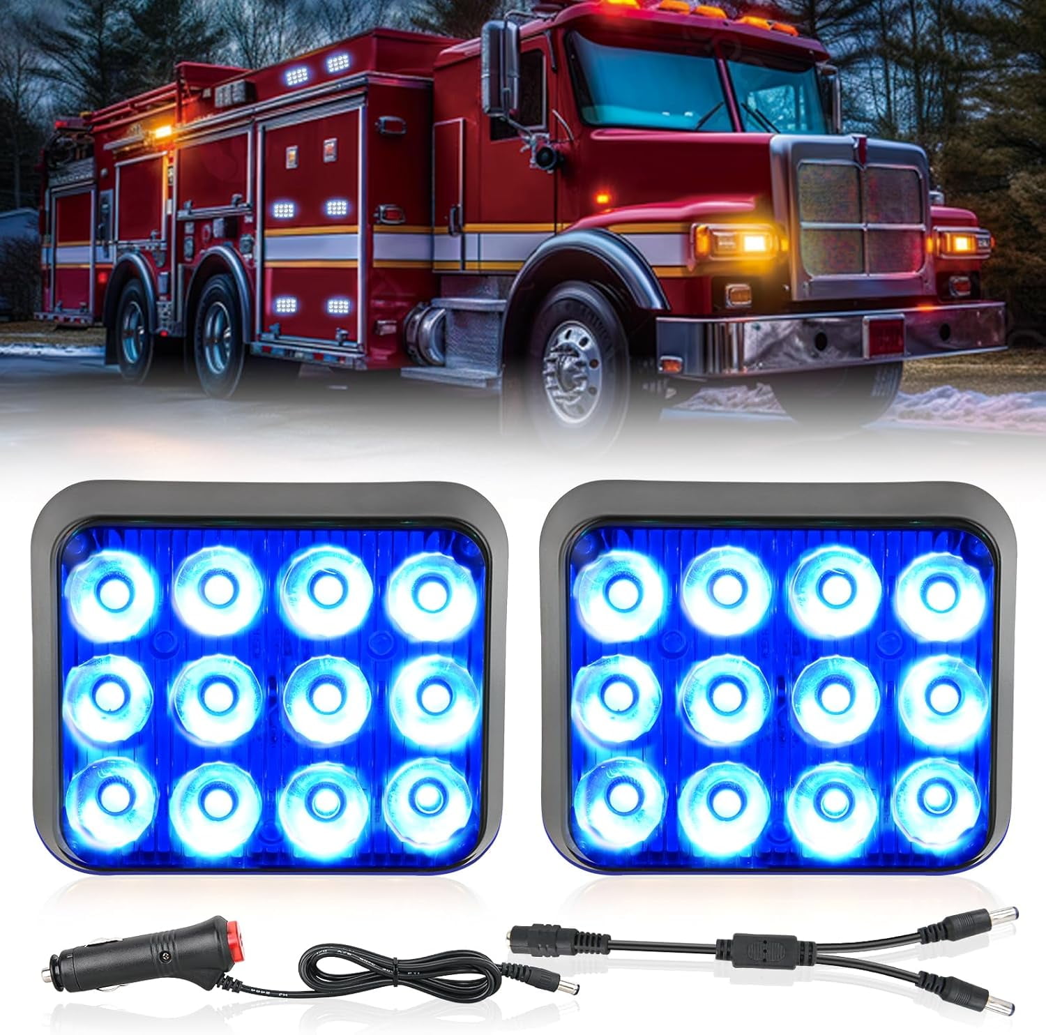 Nilight 12LED Magnetic Wireless Trailer Lights 2PCS Rechargeable Portable  Hazard Beacon Warning Light Blue Light for Trucks Trailers Vehicles Cars  Bus ..., image size:1500x1484