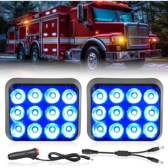 Nilight 12LED Magnetic Wireless Trailer Lights 2PCS Rechargeable Portable Hazard Beacon Warning Light Blue Light for Trucks Trailers Vehicles Cars Bus Surface Mount