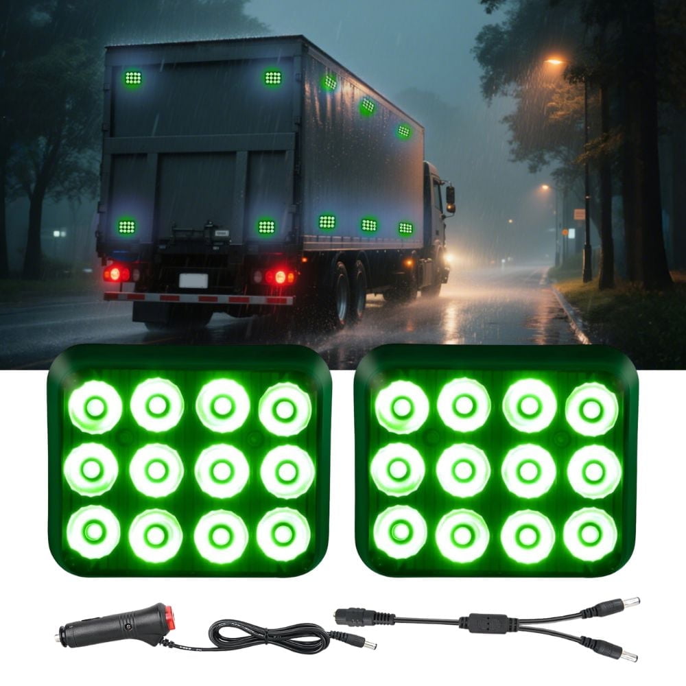 Nilight 12LED Magnetic Wireless Trailer Lights 2PCS Rechargeable Portable Hazard Beacon Warning Light Green Emergency Strobe Light for Trucks Trailers Vehicles Cars Bus Surface Mount