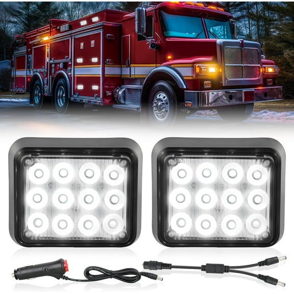 Nilight 12LED Magnetic Wireless Trailer Lights 2PCS Rechargeable Portable Hazard Beacon Warning Light White Light for Trucks Trailers Vehicles Cars Bus Surface Mount