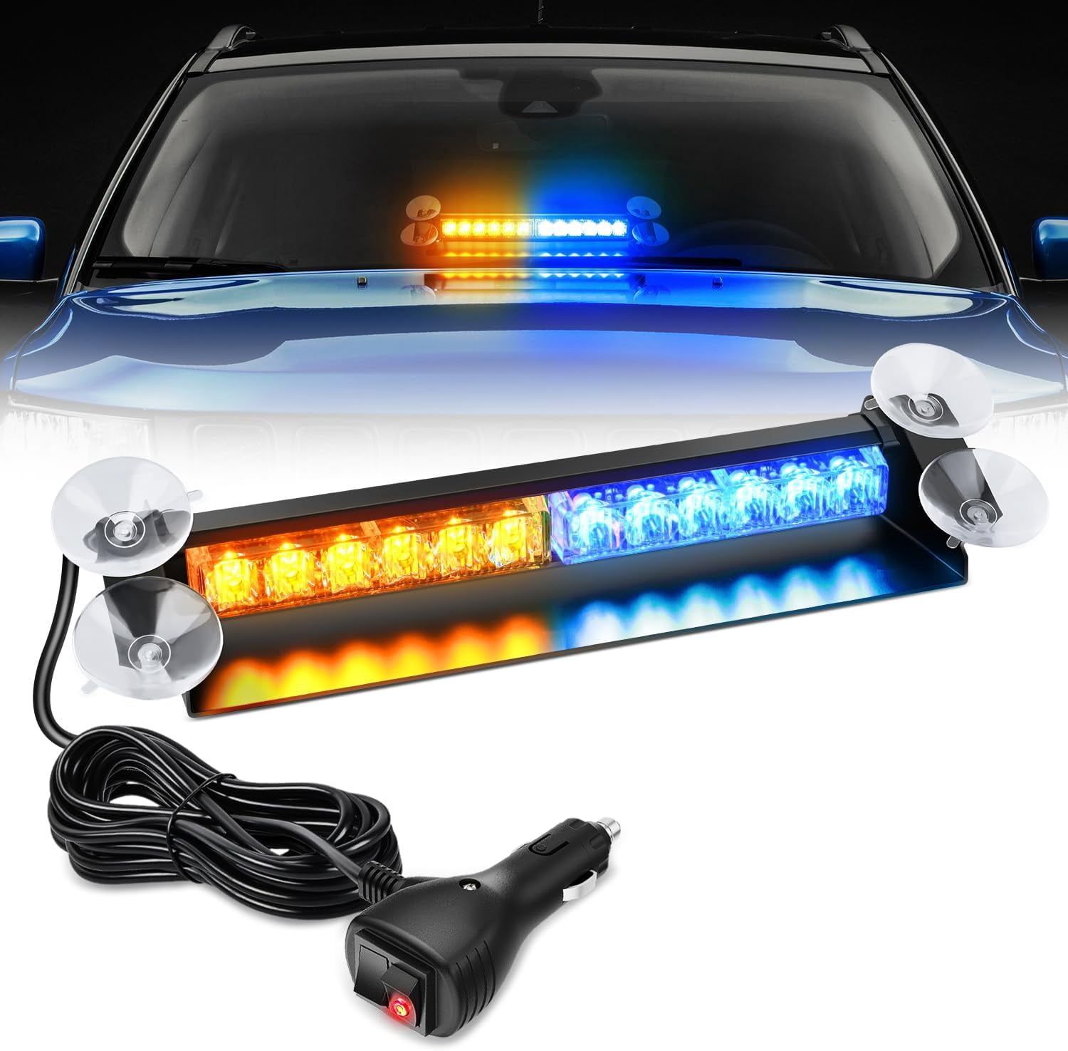 Nilight 12LED Traffic Advisor Strobe Light Bar Amber Blue Emergency Warning Hazard Safety Dash Front/Rear Windshield Flashing Lights