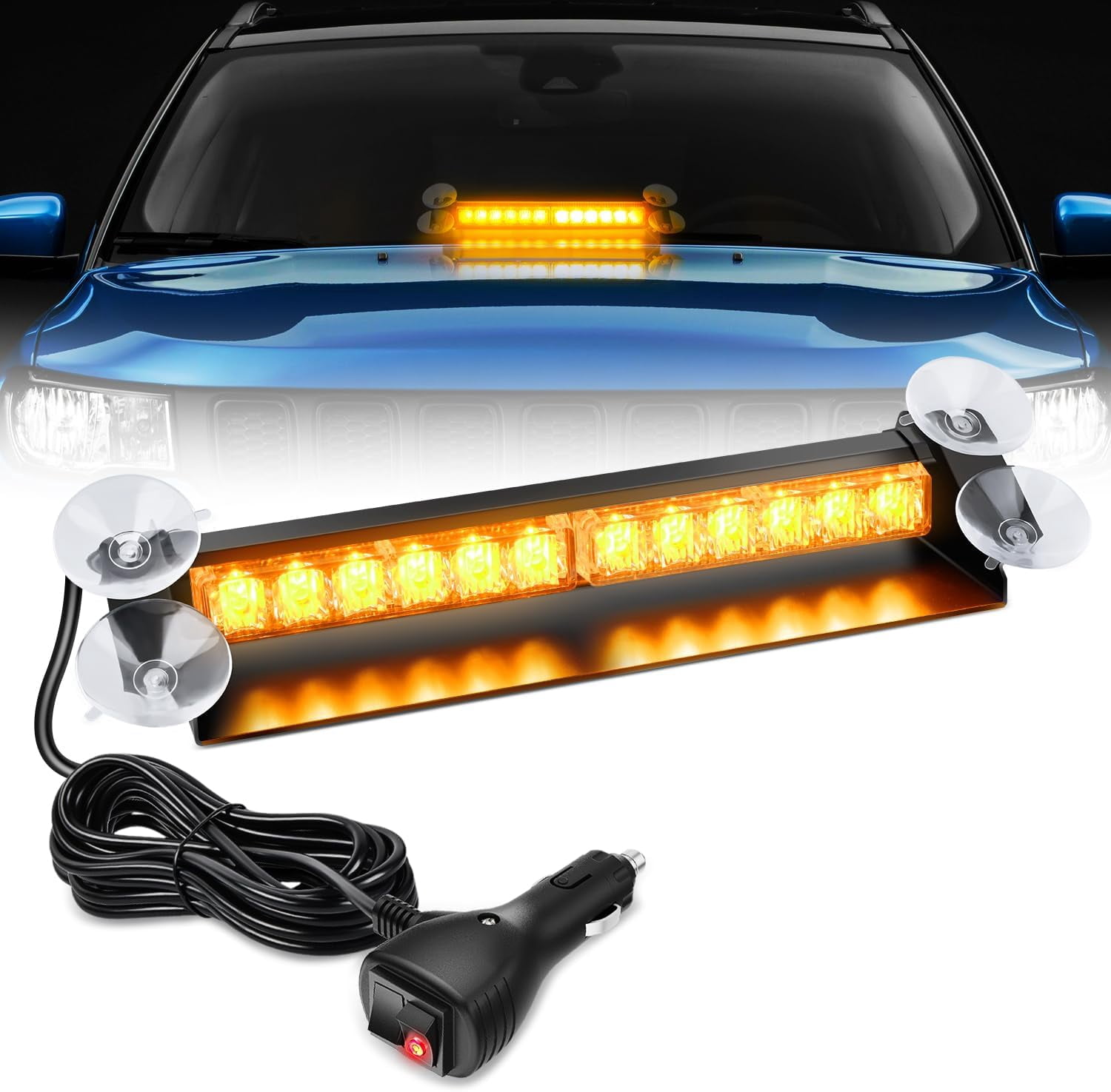 Nilight 12LED Traffic Advisor Strobe Light Bar Amber Emergency Warning Hazard Safety Dash Front/Rear Windshield Flashing Lights